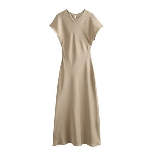 Satin Party Evening Women Midi Dress Elegant Keyhole Back A-Line Robe Sleeveless Female Long Dresses - Image 2