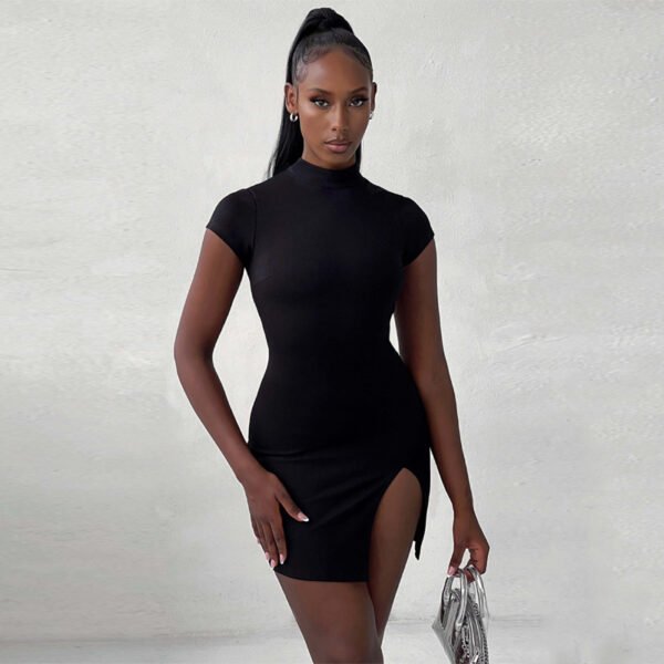 Backless lace up high neck sexy split hip dress