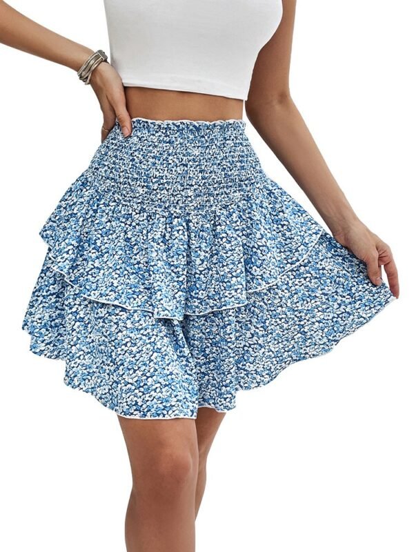 Summer women's dress with a slim fit and floral short skirt