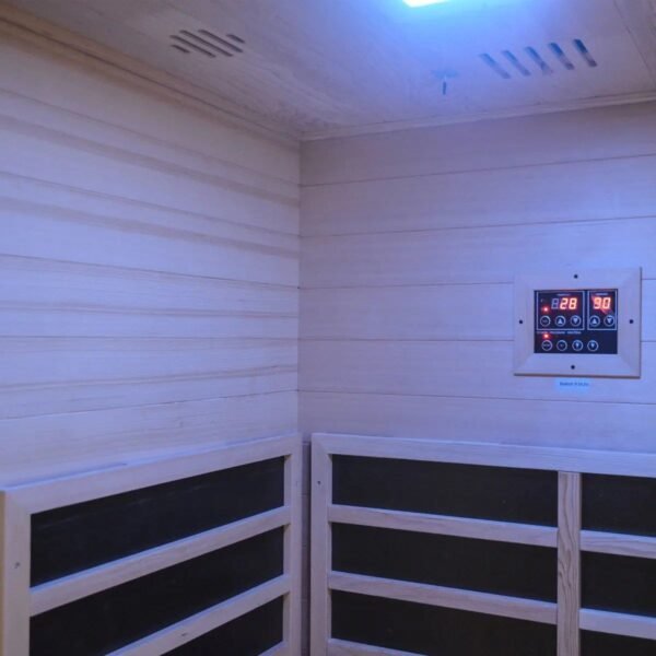 TMG LIVING 2 Person Indoor FAR Infrared Sauna Room, Natural Canadian Hemlock, Bluetooth Speakers, Tempered Glass Door, TMG-LSN20 - Image 9
