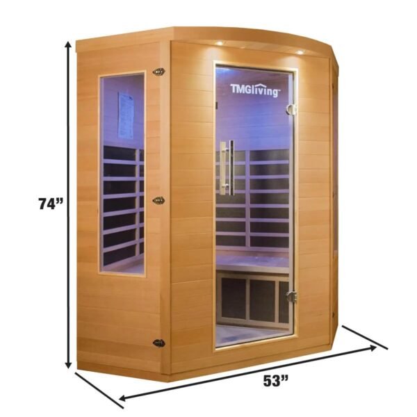 TMG LIVING 3 Person Corner Indoor FAR Infrared Sauna Room, Natural Canadian Hemlock, Bluetooth Speakers, Tempered Glass Door, TMG-LSN40 - Image 3