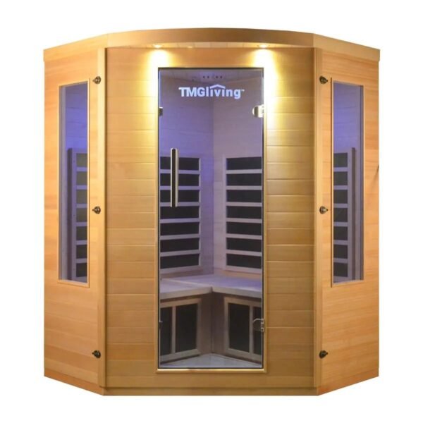 TMG LIVING 3 Person Corner Indoor FAR Infrared Sauna Room, Natural Canadian Hemlock, Bluetooth Speakers, Tempered Glass Door, TMG-LSN40 - Image 5