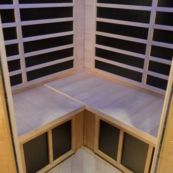TMG LIVING 3 Person Corner Indoor FAR Infrared Sauna Room, Natural Canadian Hemlock, Bluetooth Speakers, Tempered Glass Door, TMG-LSN40 - Image 7